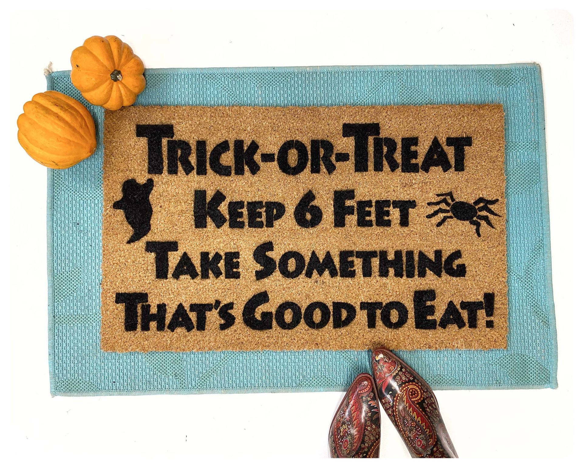 Trick or treat keep 6 feet funny halloween doormat covid 19 coronavirus