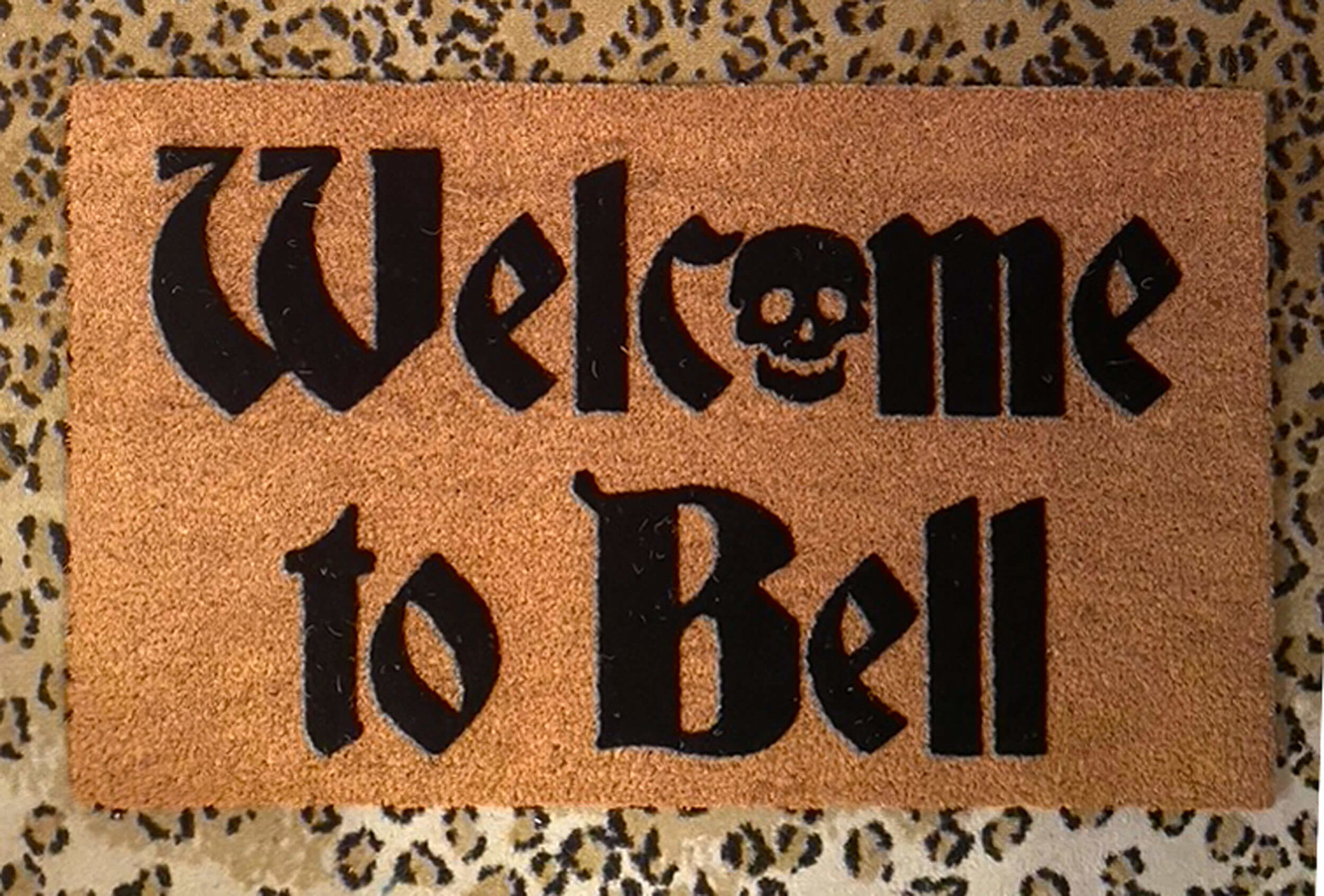 Welcome to Bell doormat gothic home halloween doormat with a pug