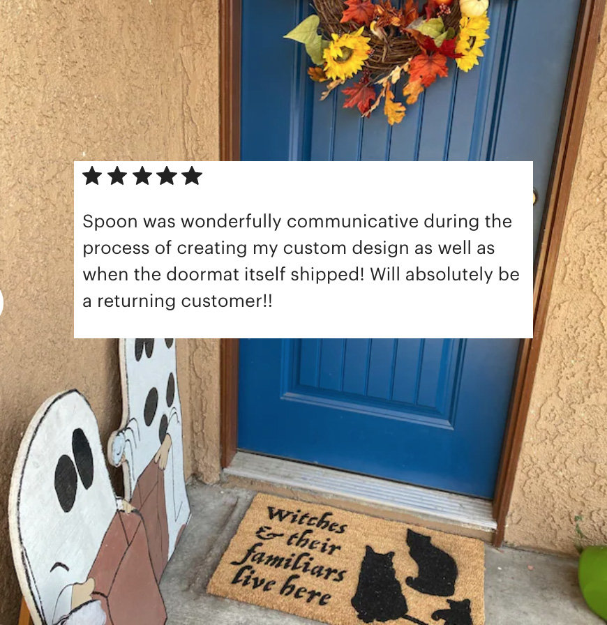 a witch and her familiar live here black cat halloween gothic home doormat
