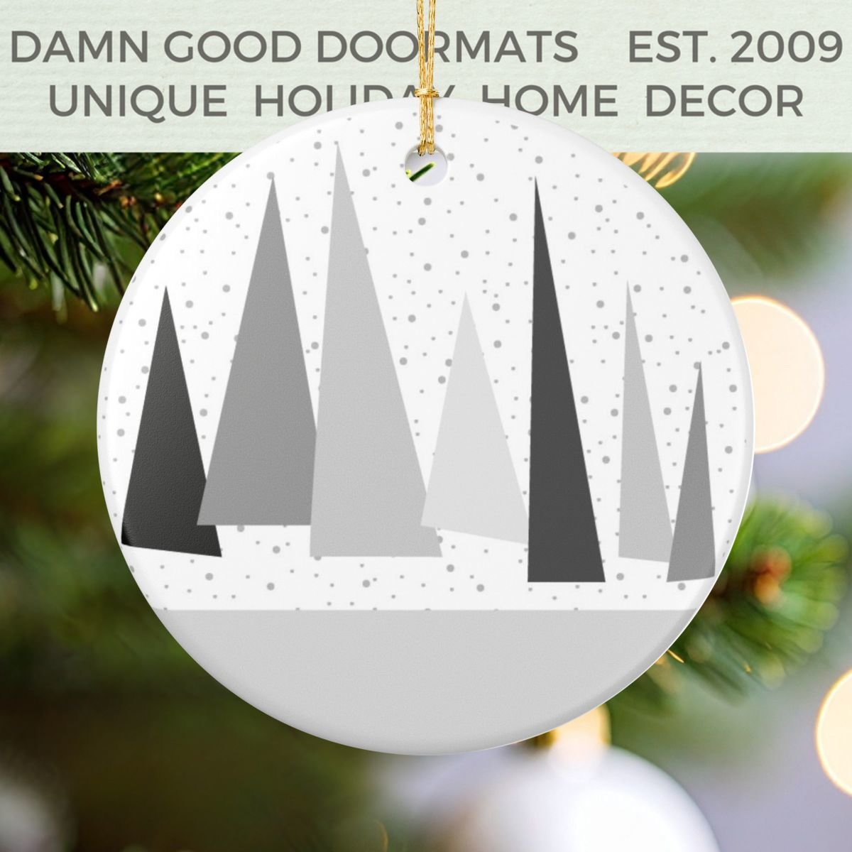 Black Goth Geometric Ceramic Ornament - Christmas Tree Decoration