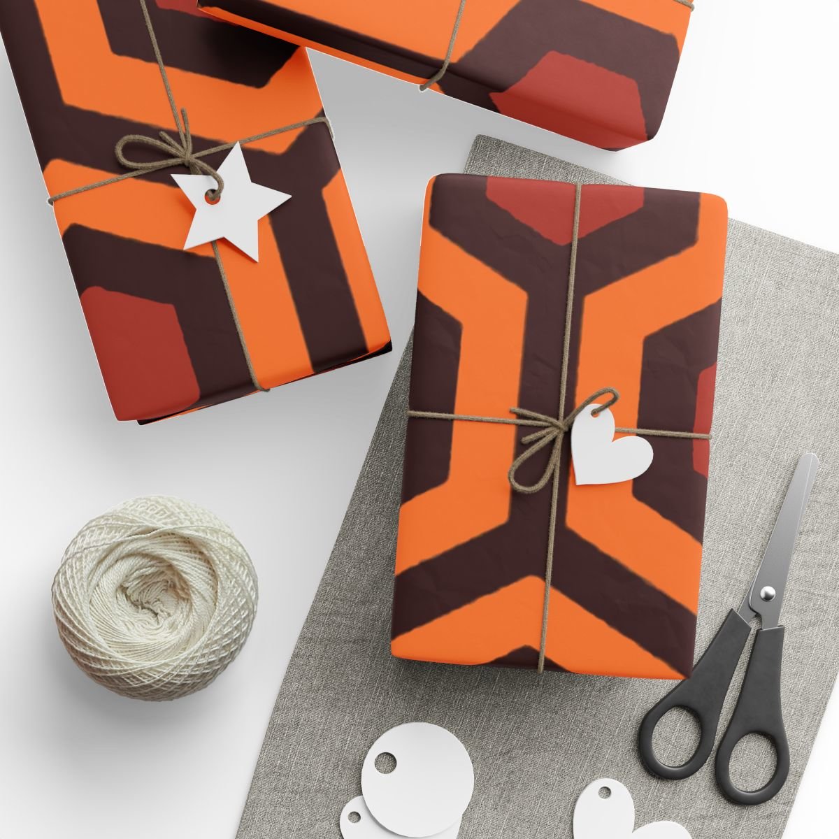 Overlook Hotel Retro Hexagon Pattern Wrapping Paper | Orange Brown Geometric Gift Wrap