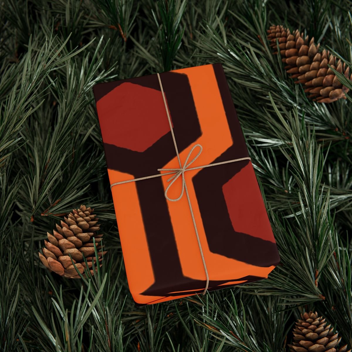 Overlook Hotel Retro Hexagon Pattern Wrapping Paper | Orange Brown Geometric Gift Wrap