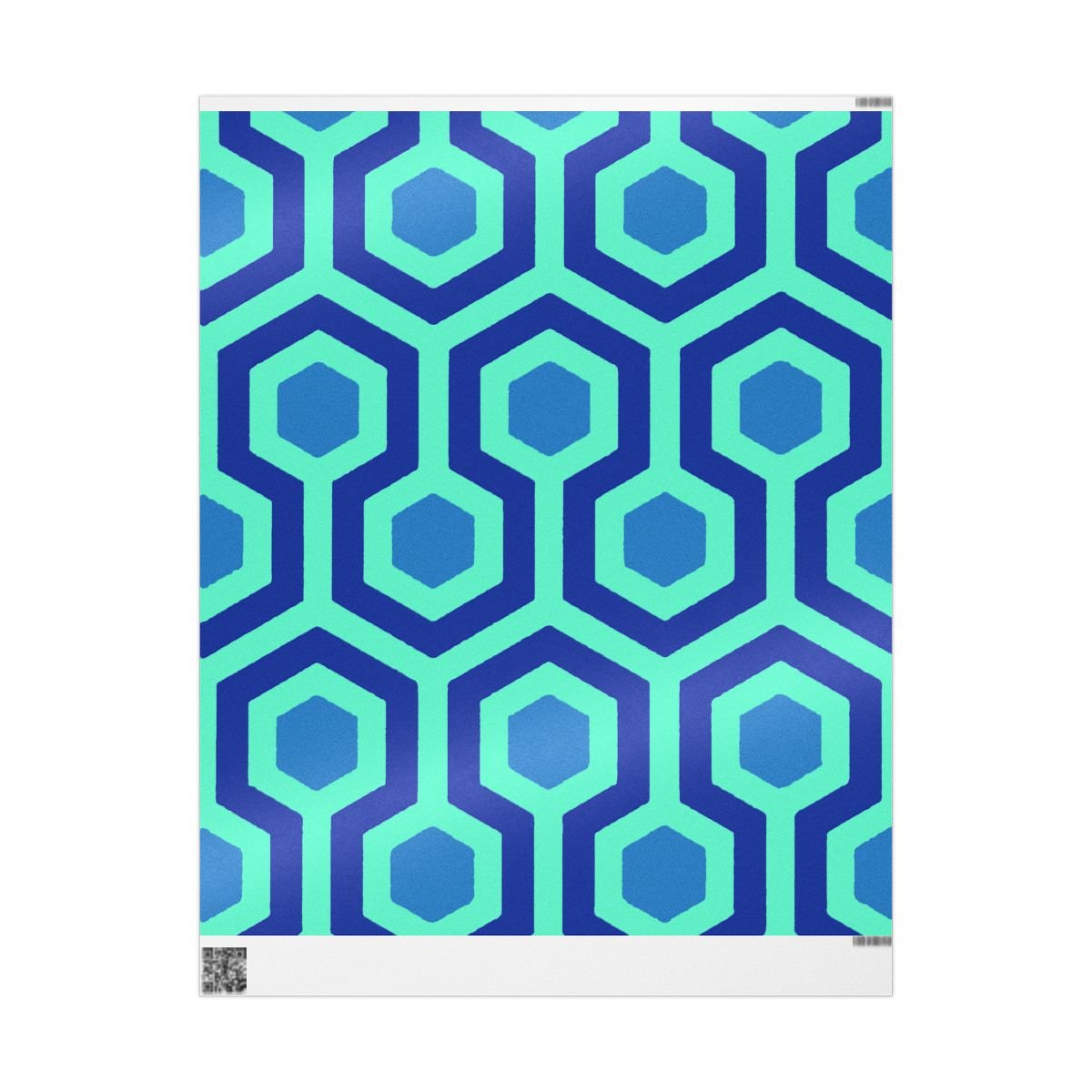 Overlook Hotel Retro Hexagon Pattern Wrapping Paper | Blue Geometric Gift Wrap