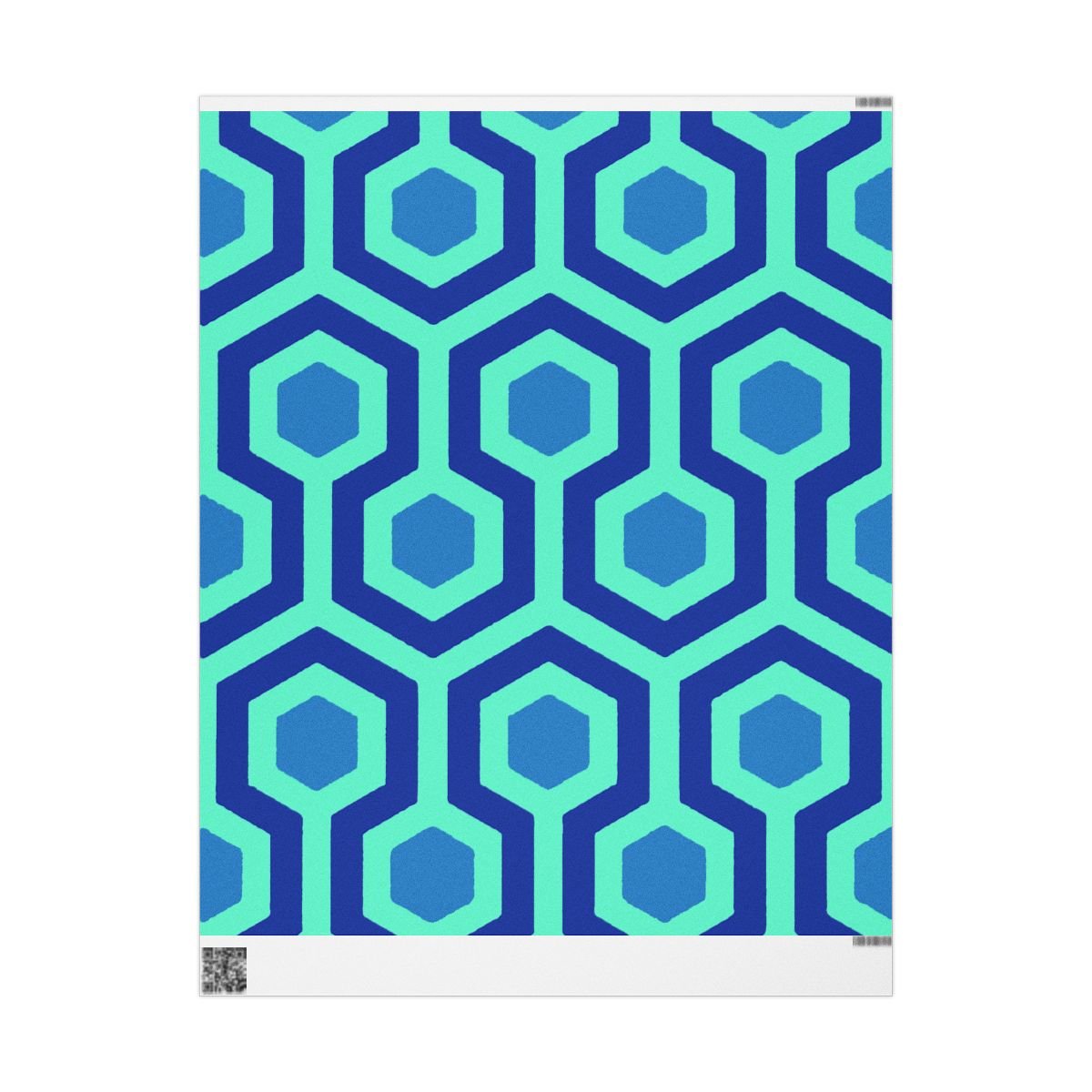 Overlook Hotel Retro Hexagon Pattern Wrapping Paper | Blue Geometric Gift Wrap