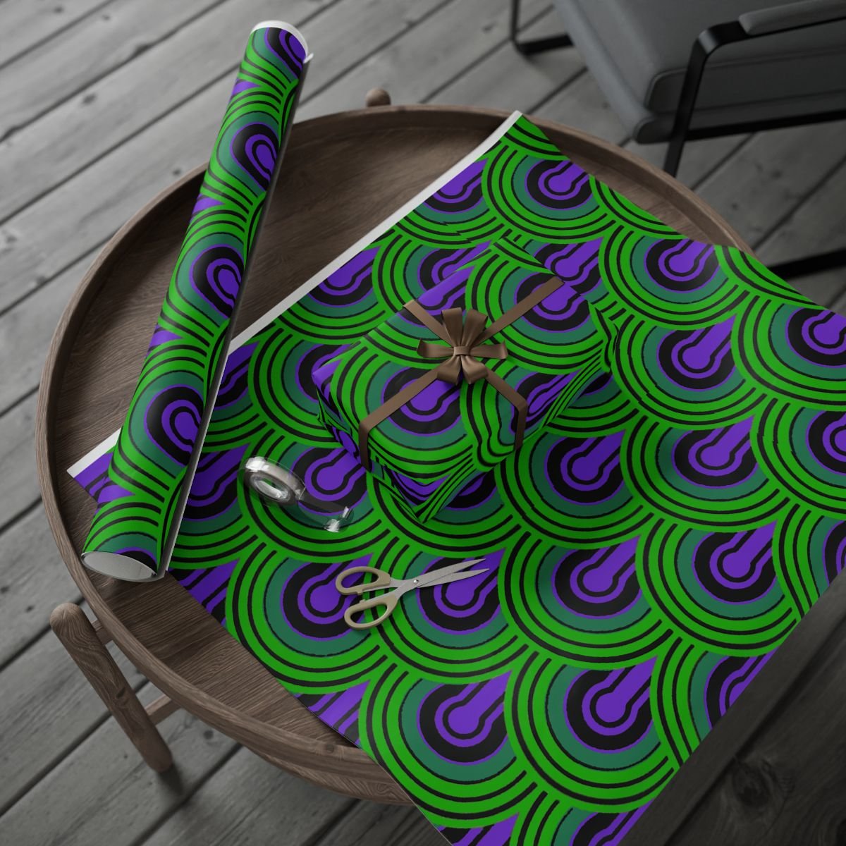 Hotel Retro Hexagon Pattern Wrapping Paper | Green Peacock Art Deco Gift Wrap