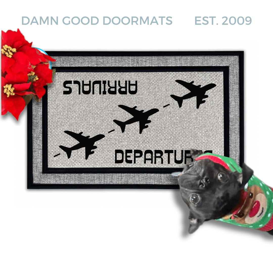 Arrivals Departures funny aviation doormat