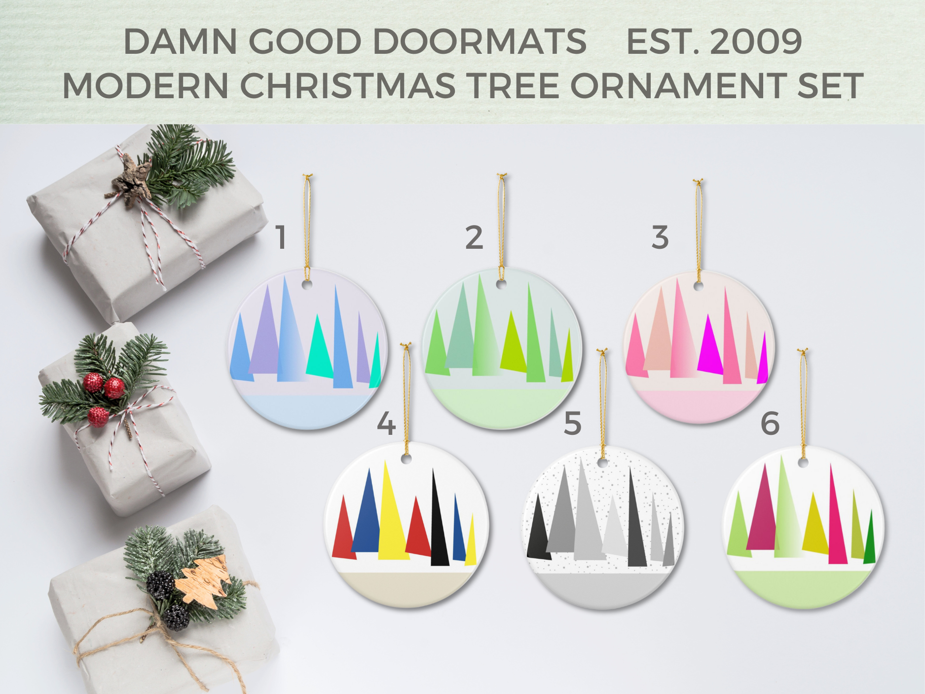 Pink Scandinavian Pine Trees Ornament | Damn Good Doormats