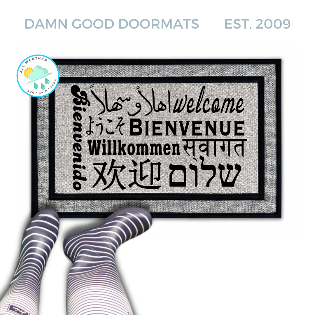 Welcome in all languages multi lingual doormat