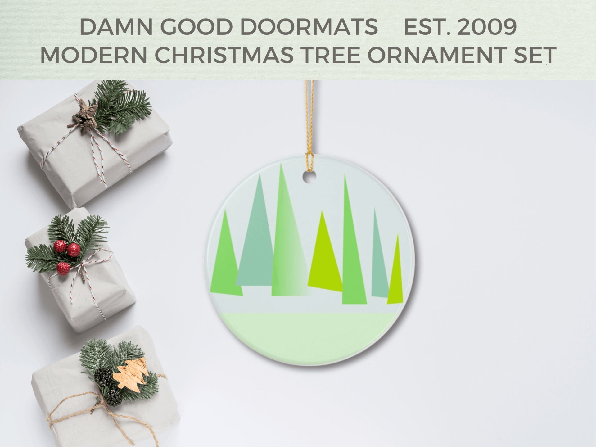Green Scandinavian Pine Trees Ornament | Ceramic Holiday Decoration | Damn Good Decor