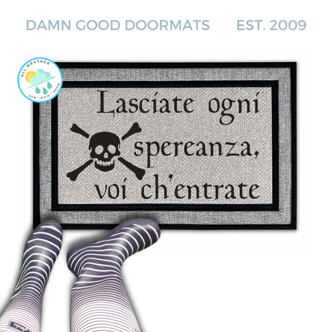 Italian Abandon hope Dante skull and bones doormat