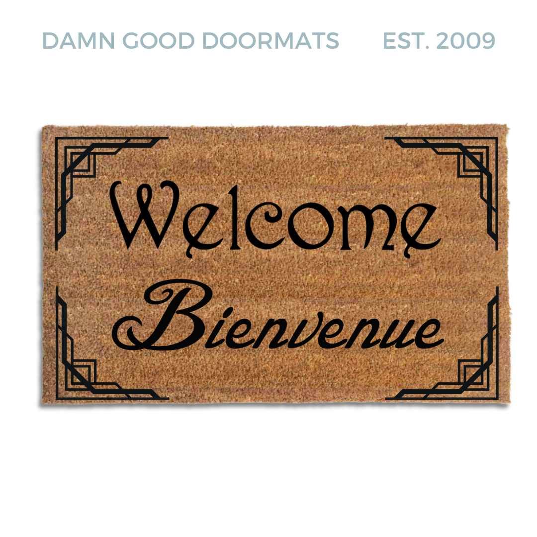 English and French Bienvenue bilingual doormat