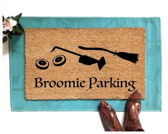 hocus pocus halloween doormat broomie parking with sanderson sisters brooms