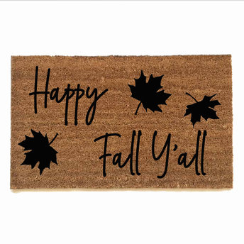 Happy Fall Y'all Falling  autumn leaves coir outdoor Doormat