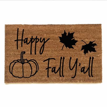 Happy Fall Y'all Pumpkin Falling leaves coir outdoor Doormat