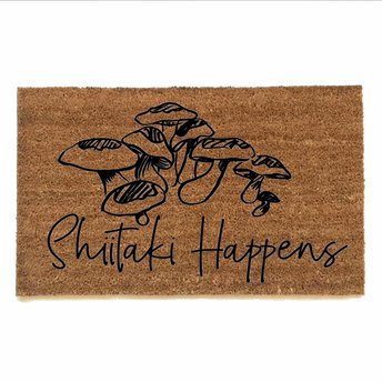 Shiitake Happens! funny mushroom mycology coir doormat