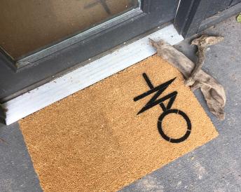 coir doormat with anti-Trump witchcraft sigil design, funny outdoor welcome mat