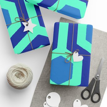 Overlook Hotel Retro Hexagon Pattern Wrapping Paper | Blue Geometric Gift Wrap