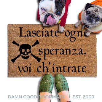 Italian Abandon hope Dante skull and bones doormat