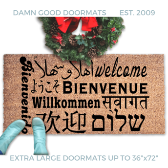 Welcome in all languages multi lingual doormat
