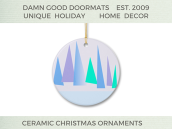 Blue Trees Christmas Ceramic Ornament